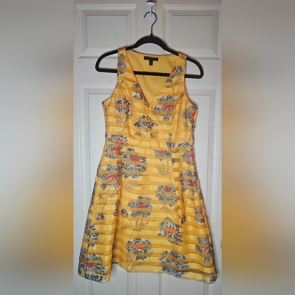 Banana Republic Yellow Floral Fit & Flare Dress Organza Overlay Size 6